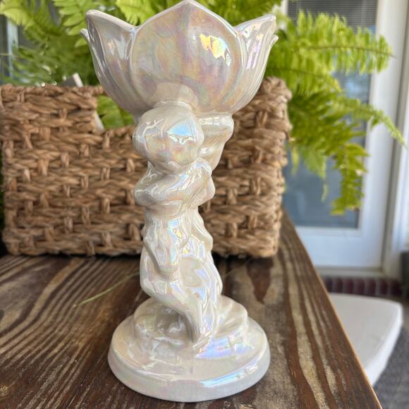 Mother of pearl figurine soap dish 2 cherubs 1970's Vtg Luster finish Tulip - Picture 9 of 10